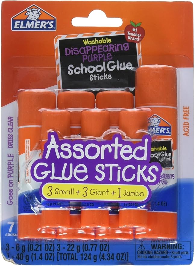 Elmer's Disappearing Purple School Glue Sticks, Assorted