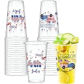 50 Pcs Patriotic Disposable Cups 16 Oz 4th of July Plastic Cups, Independence Day American Flag Clear Disposable Plastic Cups Red White Blue Party Disposable Cups Memorial Day Veterans Day Cup