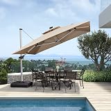 Purple Leaf 3.3m Cantilever Parasol with LED Solar Lights Beige view 2