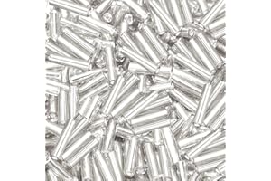 Glass Bugle Beads Penta Angel 1100Pcs /50g Mini Long Tube Seed Beads 2×6mm Small Craft Loose Spacer Beads for Earring Bracelets Necklace Waist Beads Jewelry Making (Sliver)