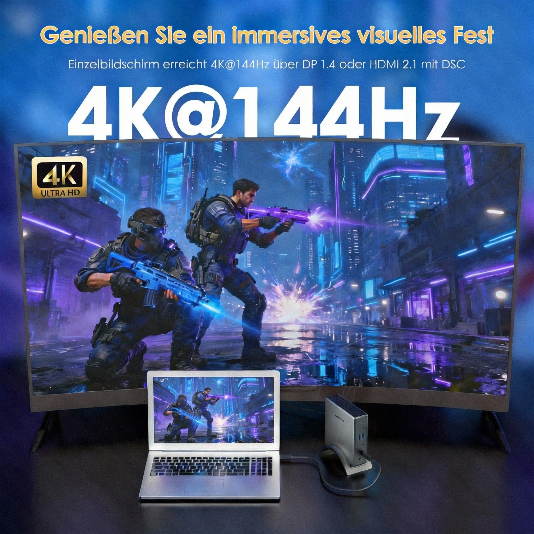 Laptop Docking station, WAVLINK PD3.1 Docking station für 3 Monitore mit 4K@144Hz, 2*HDMI + DP, 140 W PD-Aufladung, USB-C 10 Gb, USB-A 5 Gb, Gigabit-Ethernet, Audio/Mikrofon für Windows-Systemcomputer 3