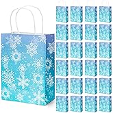 YXXHOME 24 Pcs Winter Snowflake Gift Bags, Christmas Gift Bags Bulk with, Snowflake Party Favor Bags with Handles,Birthday Christmas Holiday Birthday Party Supplies Decorations