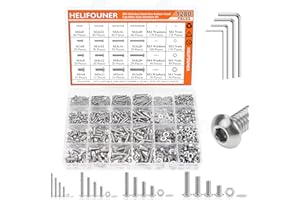 HELIFOUNER 1280 Pieces M2 M3 M4 M5 304 Stainless Steel Button Head Socket Cap Metric Screws Bolts Washers Nuts Hardware Assortment Kit with Hex Wrenches