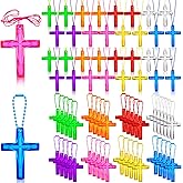 Equsion 160 Pcs Cross Necklace & Keychain, Plastic Cross Necklace Christian Gift Bulk Religious Party Favors Toy for Sunday School Church Easter Vacation Bible School Operation Christmas, 8 Colors