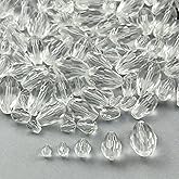 Xinhongo 340pcs Teardrop Crystal Glass Beads 3x5mm 4x6mm 6x8mm 8x12mm 10x15mm Vertical Hole Faceted Glass Spacer Beads for Necklace Bracelet Earrings DIY Jewelry Crafts(Transparent)