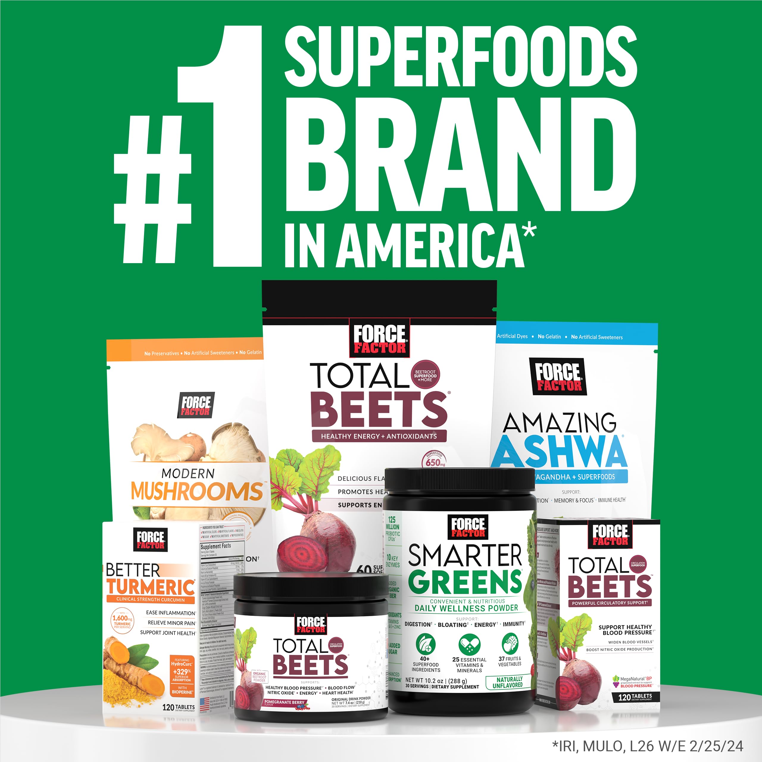 Force Factor Smarter Greens Daily Wellness Powder, Greens Superfood Powder to Support Gut Health, Bloating, & Digestion, with 40+ Superfoods, 125 Million CFUs of Probiotics, Unflavored, 30 Servings