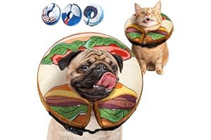 Docuwee Dog Cone Collar, Inflatable Neck Donut After Surgery for Large Medium Small Dogs and Cats, Soft Cone Alternative, Protective Recovery Dog E Collar Stop Licking, Hamburger, S