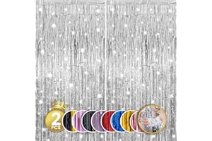 RFAQK 2Pack 3.30x8.20 Feet Silver Foil Fringe Curtains -Fringe Backdrop, Tinsel Streamers Party Decorations for Birthday, Silver Backdrop for Baby Shower,Gender Reveal,Disco Party and Graduation Decor