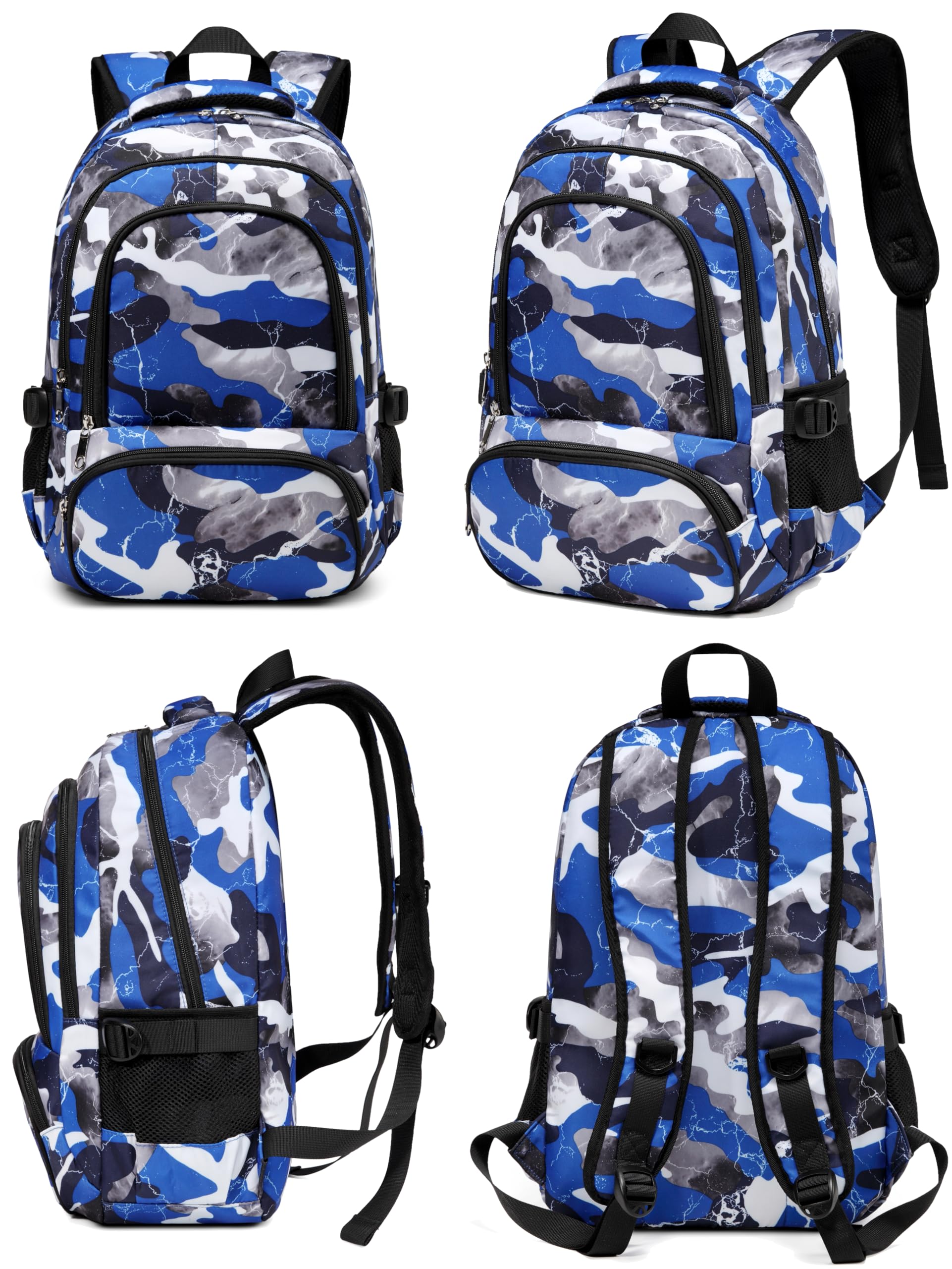 BLUEFAIRY Kids Backpack for Boys Elementary Book Bags Primary Middle School Bookbags for Childs Water Resistant Back to School Gifts Son Mochila Escolares para Niños Aged 8-10 17 Inch Camo Blue