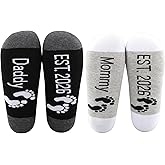 MBMSO New Parents Gifts - Daddy Mommy Est 2024 Socks for New Mom and Dad - Pregnancy Reveal for Parent to Be - First Time