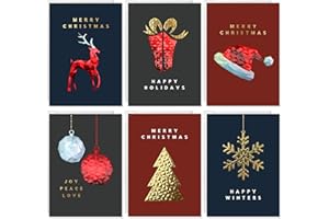 easykart labels 18 Christmas Greeting Card Assortment With Envelopes, Gold Foil With 3D Embossing Effect Design, 5.75 x 4.25 Inch