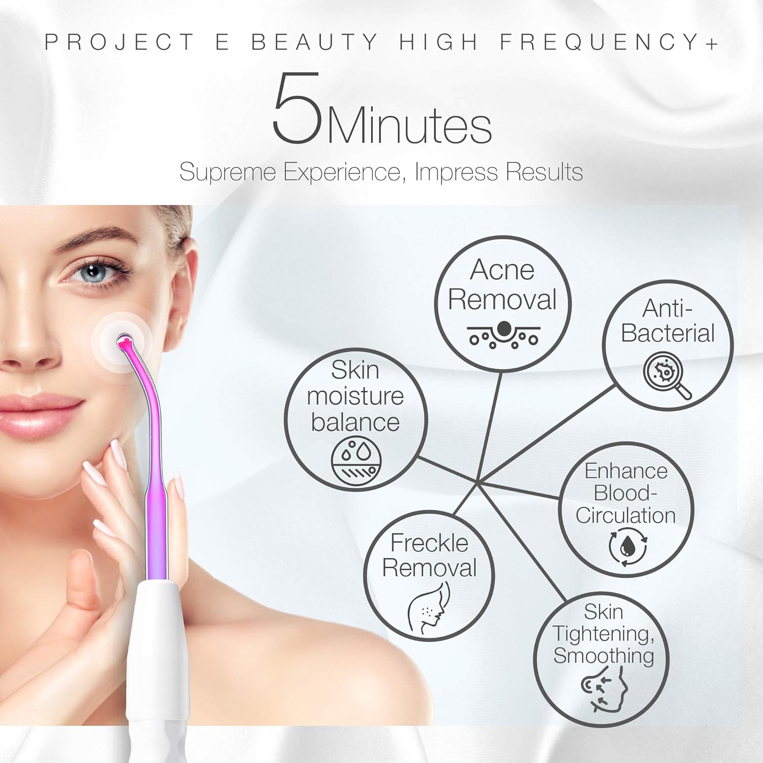 Project E Beauty 6 Argon Gas Violet and Neon Gas Orange Electrodes D'arsonval High frequency Apparatus Home Use Skin Care Device: Health & Personal Care