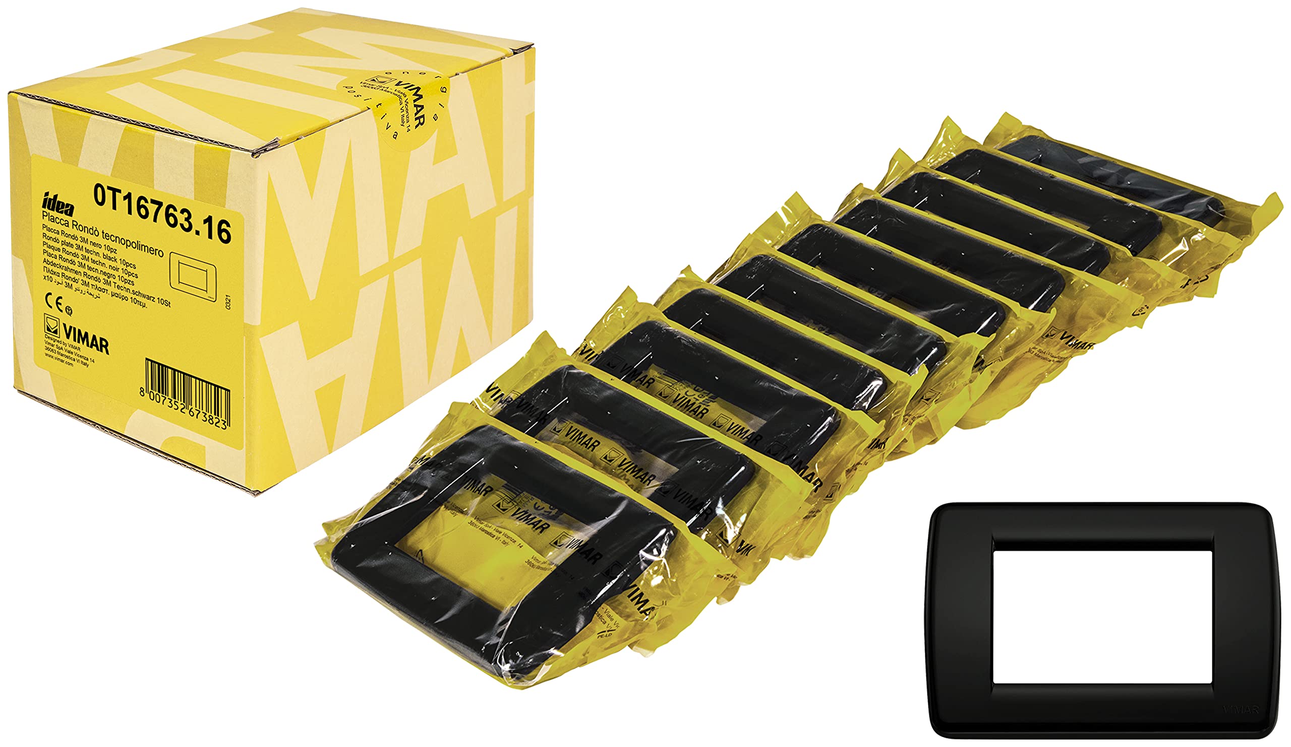 Vimar 0T16763.16 Idea Rondò 3 modules technopolymer, 10 Pieces, Black