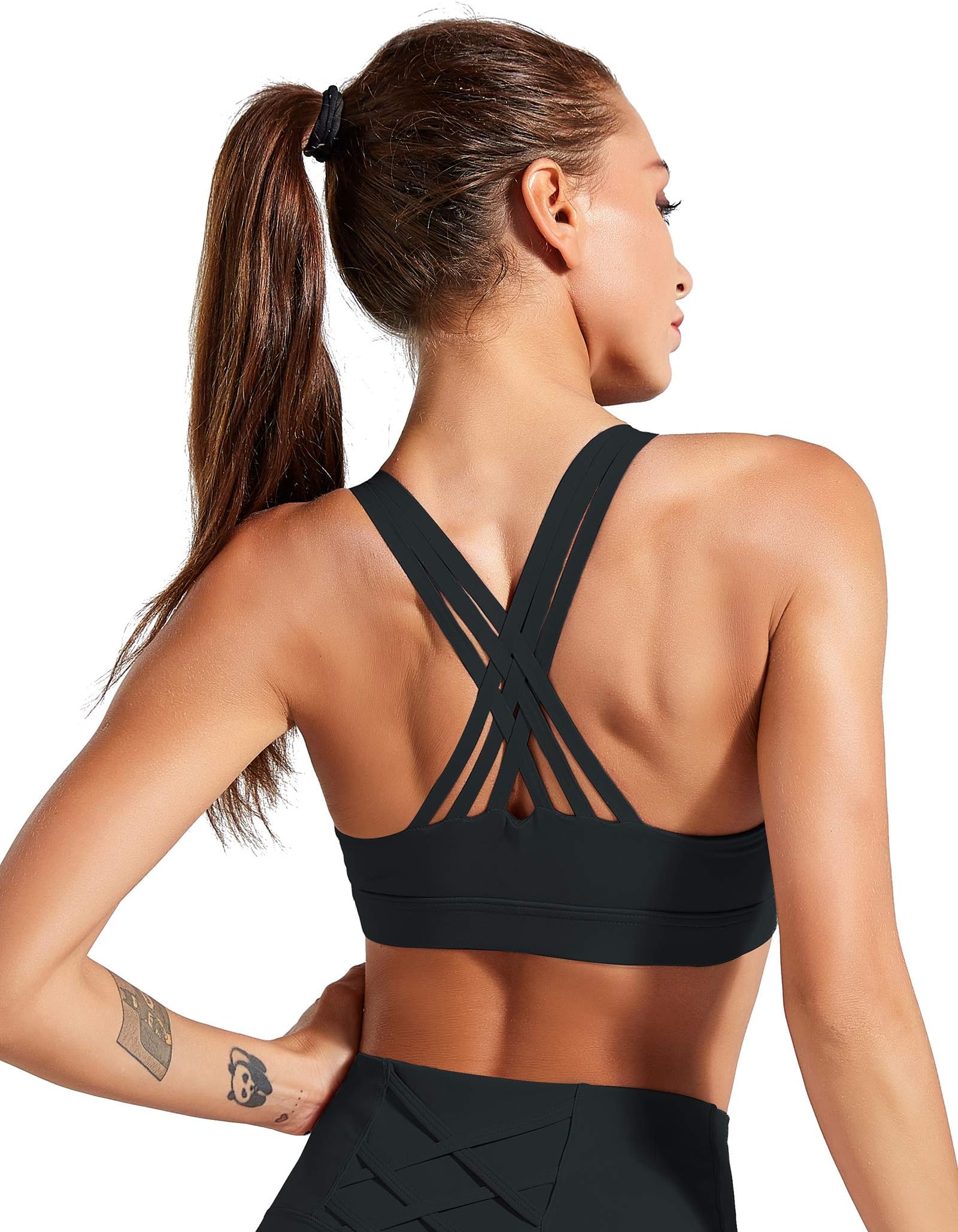 Strappy Sports Bra Women Workout Yoga Running High Impact Racerback Top with Removable Pad