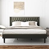 HAOARA King Size Bed Frame, Upholstered Platform Bed with Wingback Headboard, Velvet Button Tufted, Easy Assembly, No Box Spring Needed, Green