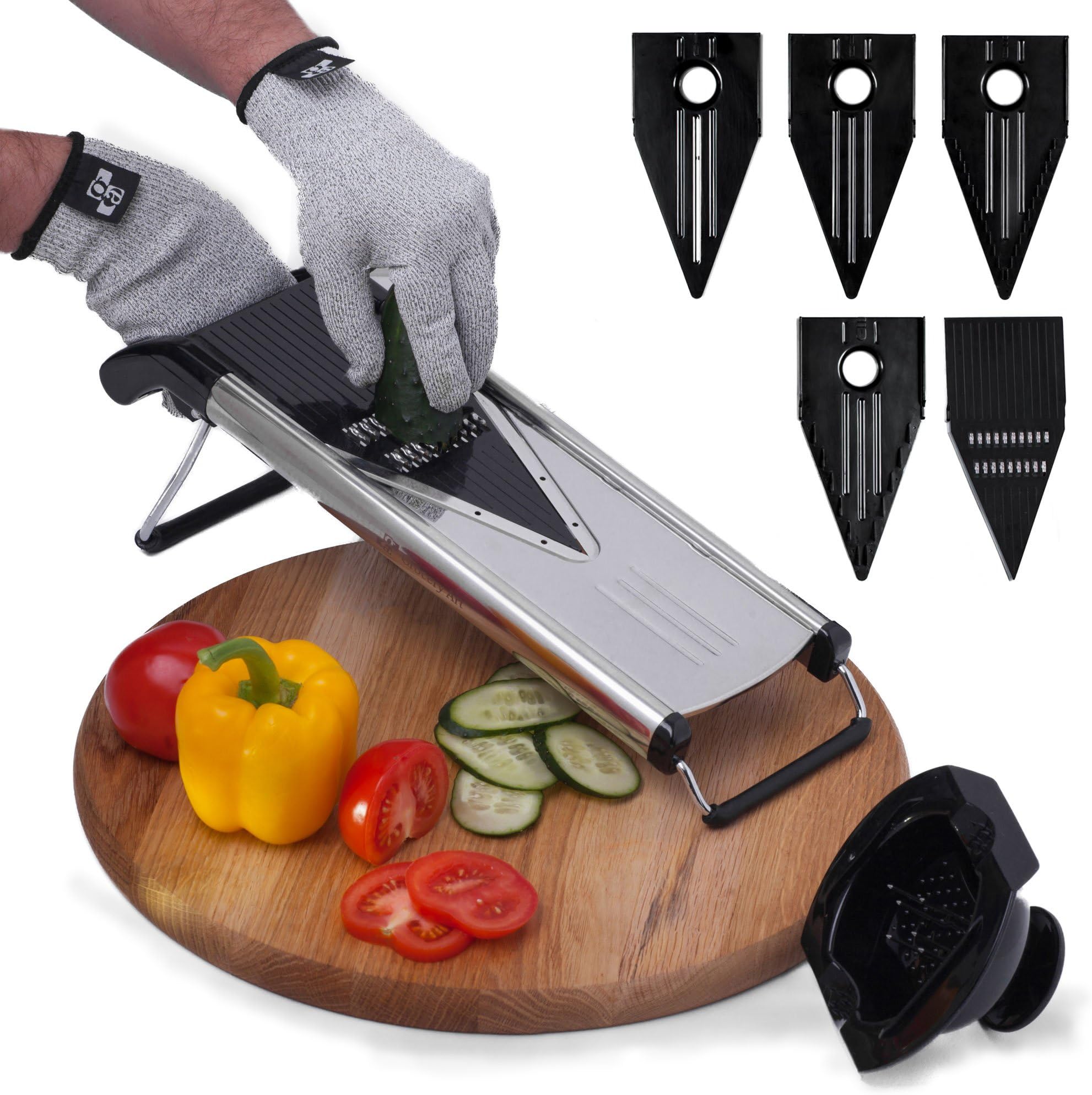 OTTOCASA V-Blade Mandoline Food Slicer Stainless Steel Adjustable Vegetable Mandolin Slicer, Julienne Cutter Includes 5 Inserts, Food Holder & Blade Guard