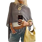 BEAUDRM Women's Y2k Poncho Top Asymmetrical Dolman Sleeve Poncho Sweater Knitted Pullover Shrug