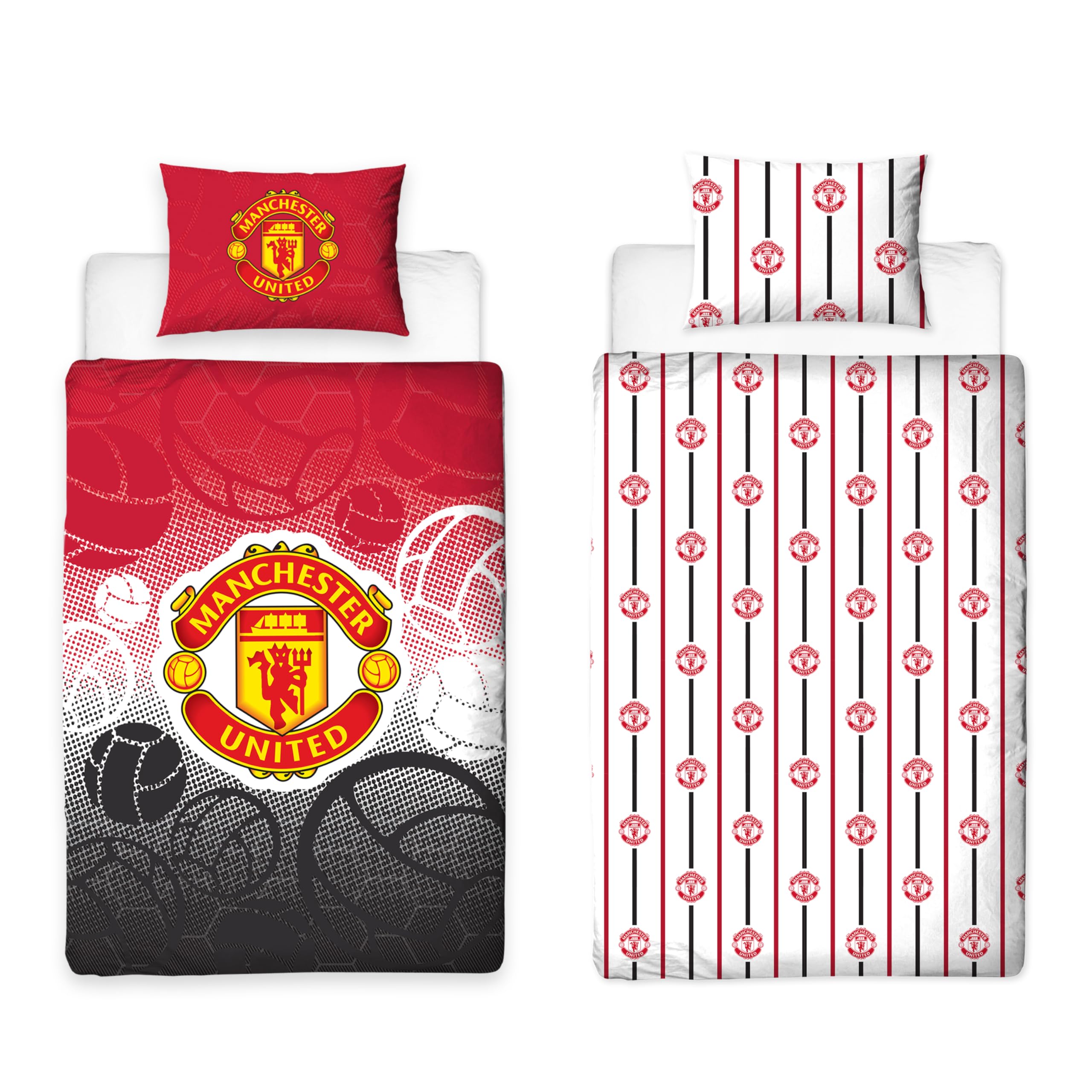 Manchester United FC Official Single Duvet Cover Set, Crest Design | Red Reversible 2 Sided Football Bedding Cover Official Merchandise Including Matching Pillow Case