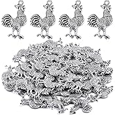 50pcs Antique Silver Rooster Cock Chicken Charms Vintage Alloy Chicken Farm Animal Rooster Shape Dangle Pendants for DIY Bracelets Necklaces Jewelry Making Findings