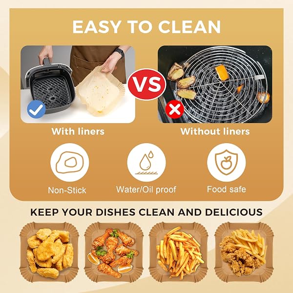 BORIBIM 8 INCH AIR FRYER PAPER LINERS, 360 PCS SQUARE AIR FRYER DISPOSABLE LINERS – AIRFRYER ACCESSORIES – NON-STICK AND OIL PROOF AIR FRYER PARCHMENT PAPER LINERS FOR 5-8QT BASKET OVEN MICROWAVE