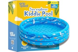 GRIP A POOL Inflatable Kiddie Pool for Toddlers, 48"X12" Round Plastic Blow Up Kids Swimming Pool, Outdoor Water Play, Ball Pit Toys for Kids Age 2 3 4 5, Summer Essential Baby Splash Pools with Cushioned Floor