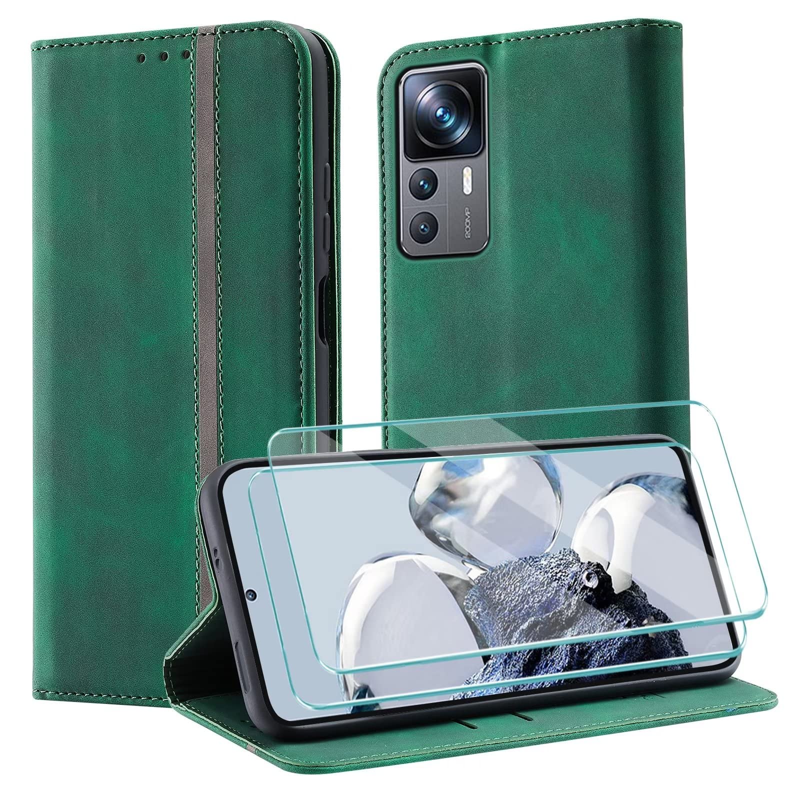 SLWYF Case for Google Pixel 7 Mobile Phone Case, PU Leather Wallet Stand Case with Tempered Glass Screen Protector Wallet Card Slot, Flip Cover Foldable Shockproof Case Green