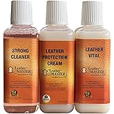 Leather Master Strong Leather Care Bundle - 250 ml Exceptional Leather Care Stain Remover, Protector and Polish Kit. Made to Clean Leather Accessories, Auto Detailing, Furniture, Handbags and Shoes