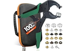 Heavy Duty Snap Fastener Tool kit, Punching Function, Snap Button Tool with Adjustable Setter, 15mm snap Tool Includes 100 Se