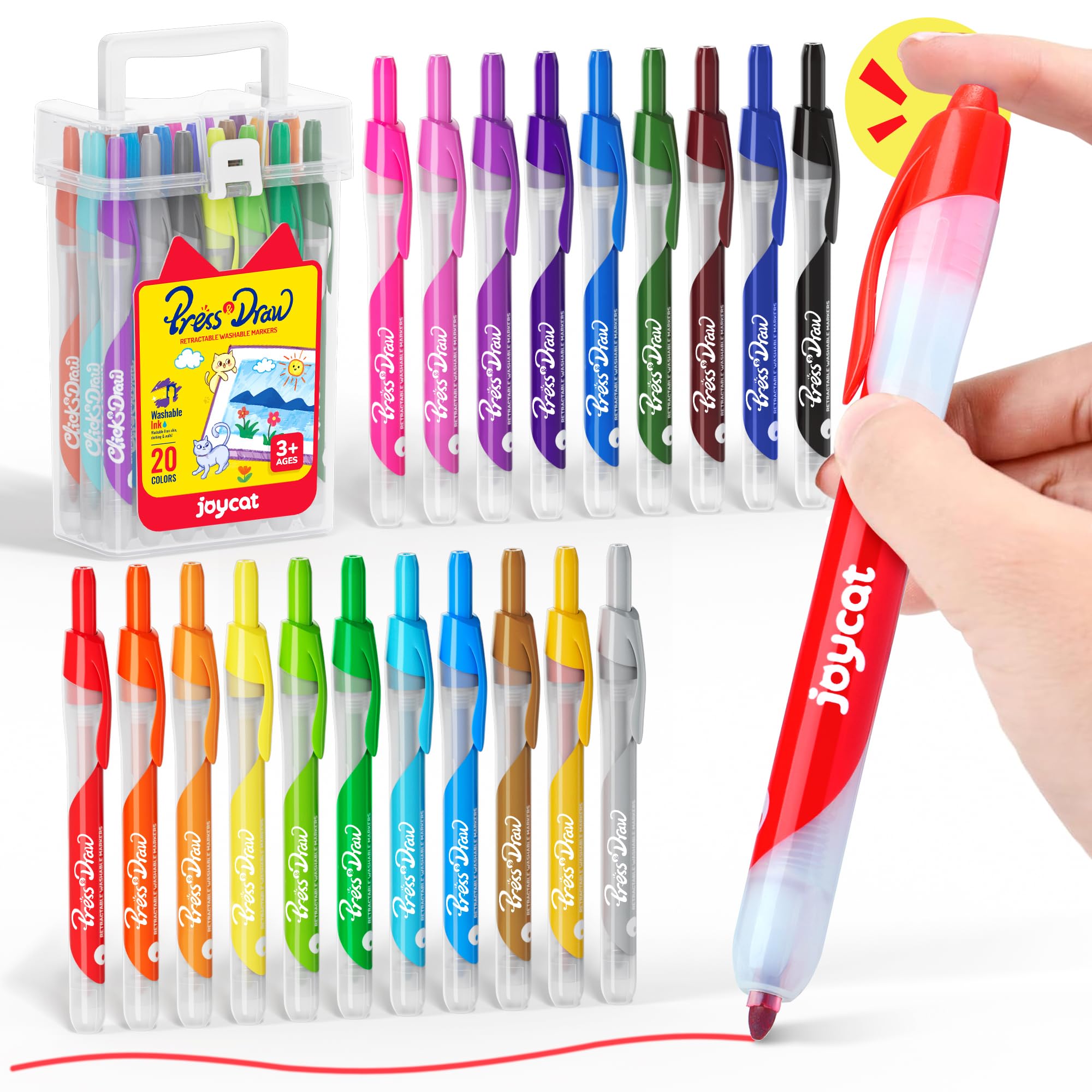 JoyCat Click & Draw Washable Markers for kids with Retractable Tips,20 Colors Markers Set,retractable marker for Toddlers Kids, Ideal arts & crafts supplies,coloring markers,Holiday Gifts for Kid.