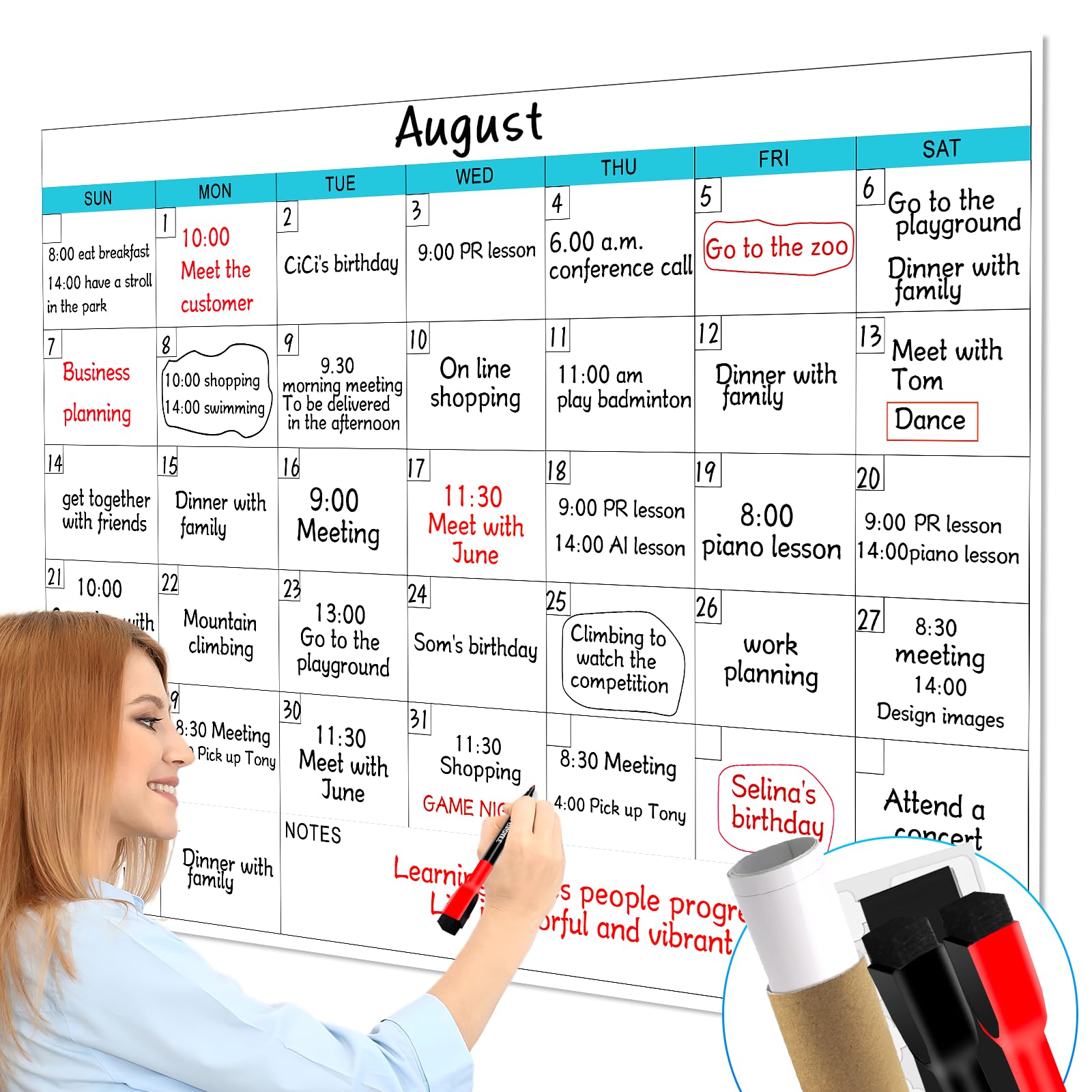 Photo 1 of Dry Erase Calendar for Wall - 38" x 58" Extra Large White Board Calendar, One Month Undated Blank Daily Planner, Reusable Laminated 30-Day Task Organizer for Office, Classroom, Home(No Creases)