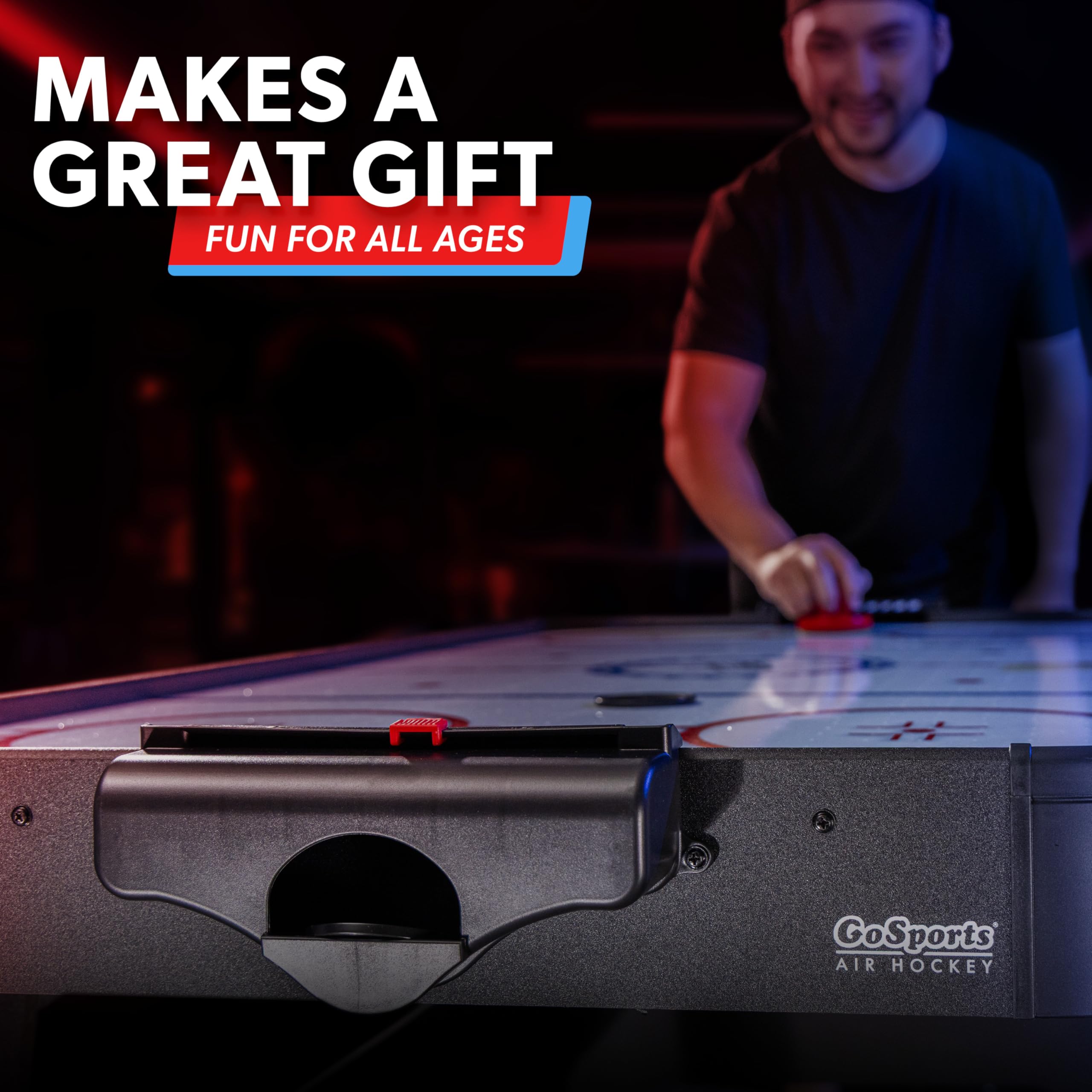 GoSports 54 Inch Air Hockey Arcade Table for Kids & Adults - Oak or Black - Includes 2 Pushers, 3 Pucks, AC Motor, and LED Scoreboard