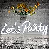 Let's Party Neon Sign, LED Neon Lights for Bedroom Wall Decor, Art Decorative Lights for Bachelorette Party, Engagement Party, Birthday Party, Living Room, Gamer Room Decor Aesthetic (New White)