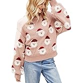 Gihuo Women's Ugly Christmas Sweater Cute Santa Funny Xmas Holiday Knitted Pullover Crewneck Sweater Tops