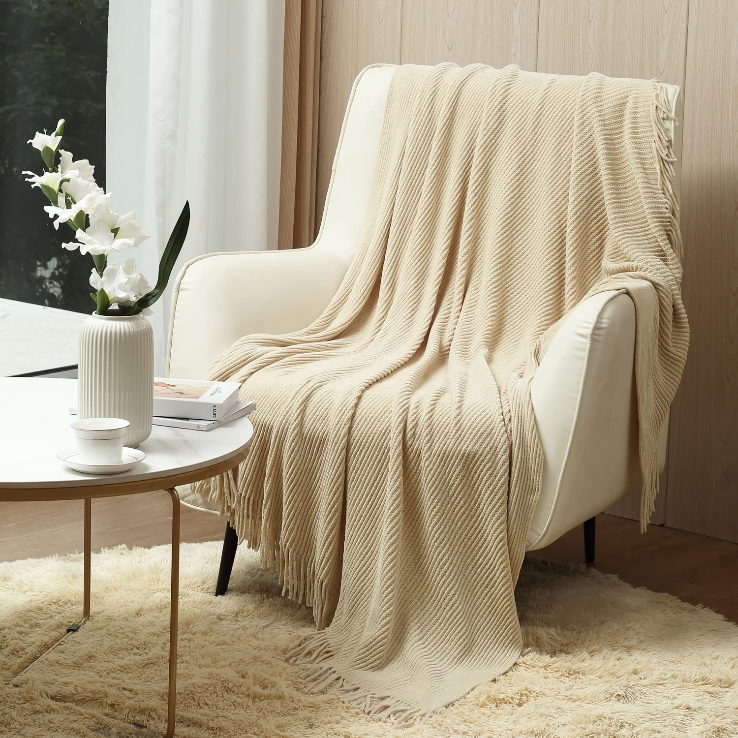 Photo 1 of CREVENT Super Cozy Soft and Warm Chenille Throw Blanket for Sofa Couch Chair Bed, Spring Summer Fall All Season Use, Gift for Mom Girlfriend (50''X60'' Ivory)
