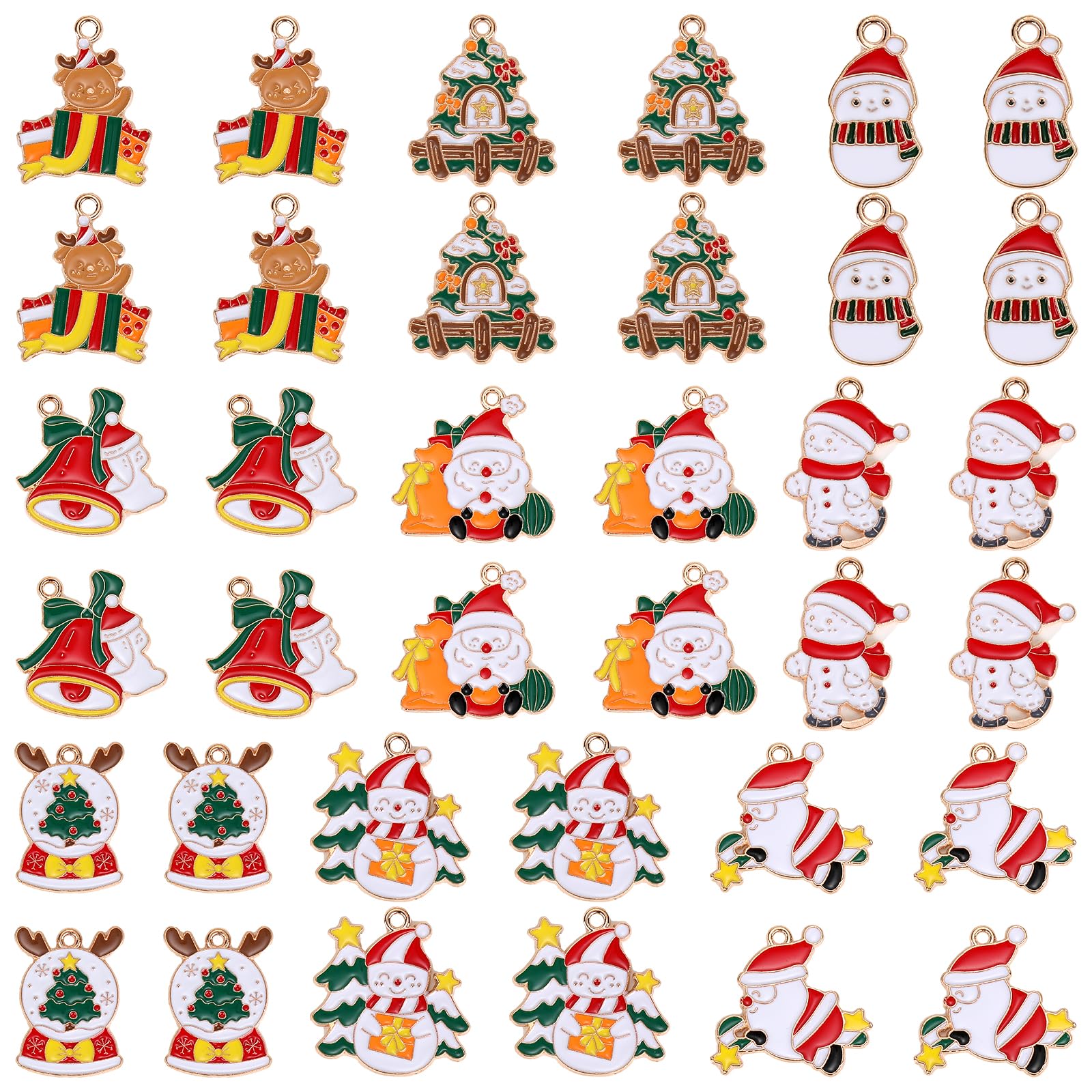 COGCHARGER 36 Pcs Christmas Charms Pendants Alloy Enamel Charms Xmas Tree Santa Claus Snowman Charms for Necklace Bracelet Earrings DIY Craft Supplies Winter Holiday Decoration