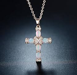 Barzel 18K Rose Gold Plated Created Opal Cross