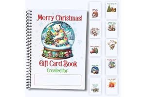 FEATHERSTONE MOTIFS Christmas Gift Card Book 5x7 inches with Stickers, 10 Page Soft Cover Spiral Bound with Protective PVC Cover, and 20 Double Sided Sticky Dots - 8 Different Cover Design Options (Snow Globe)