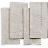Solino Home Light Natural Linen Napkins Set of 4-100% Pure Linen Hemstitch Dinner Napkins 20 x 20 Inch for Spring, Easter, Mothers Day - Classic Hemstitch