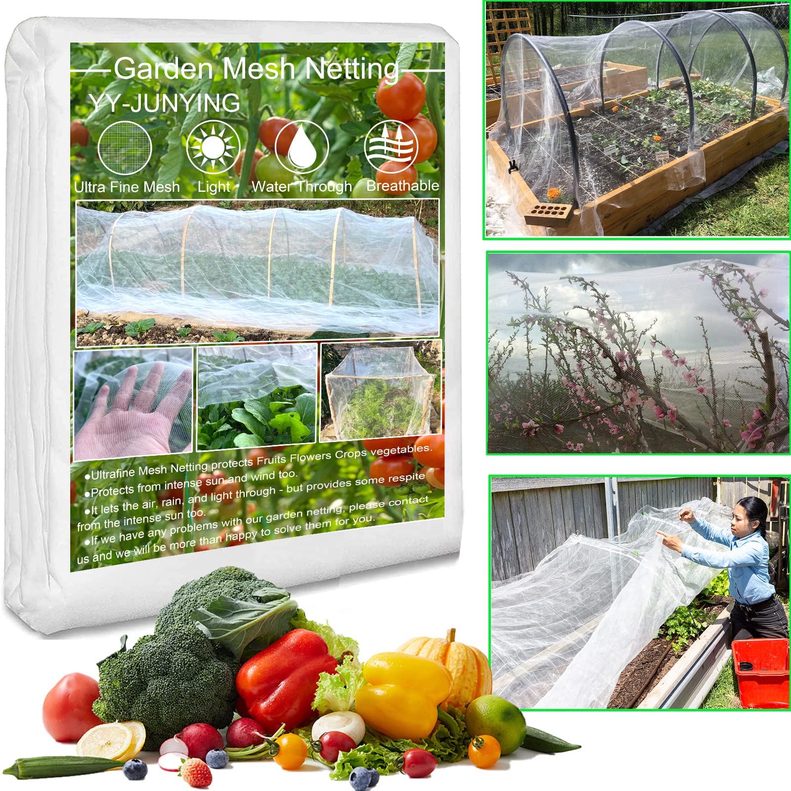 Insect Netting -3x6m garden netting for veg patch fine mesh, crop Protection Mesh Bird Barrier Netting Garden Insect for Flowers Crops Fruits Greenhouse