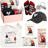 Bayelove Funny Chicken Gifts for Women Chicken Lovers Stuff Chicken Lovers Gifts for Women Include Chicken Glass Cup Canvas Tote Bag Makeup Bag Keychain Hat Socks Card for Birthday Christmas