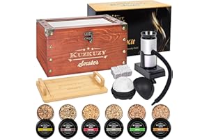 KUZKUZY Cocktail Smoker Kit - Whiskey Smoker Kit with Smoking Gun, Smoker Box, 6 Flavors Wood Chips with Whiskey Stones & Ice Mold - Bourbon Old Fashioned Smoker Kit, Gifts for Men, Dad (Torch Not Required)