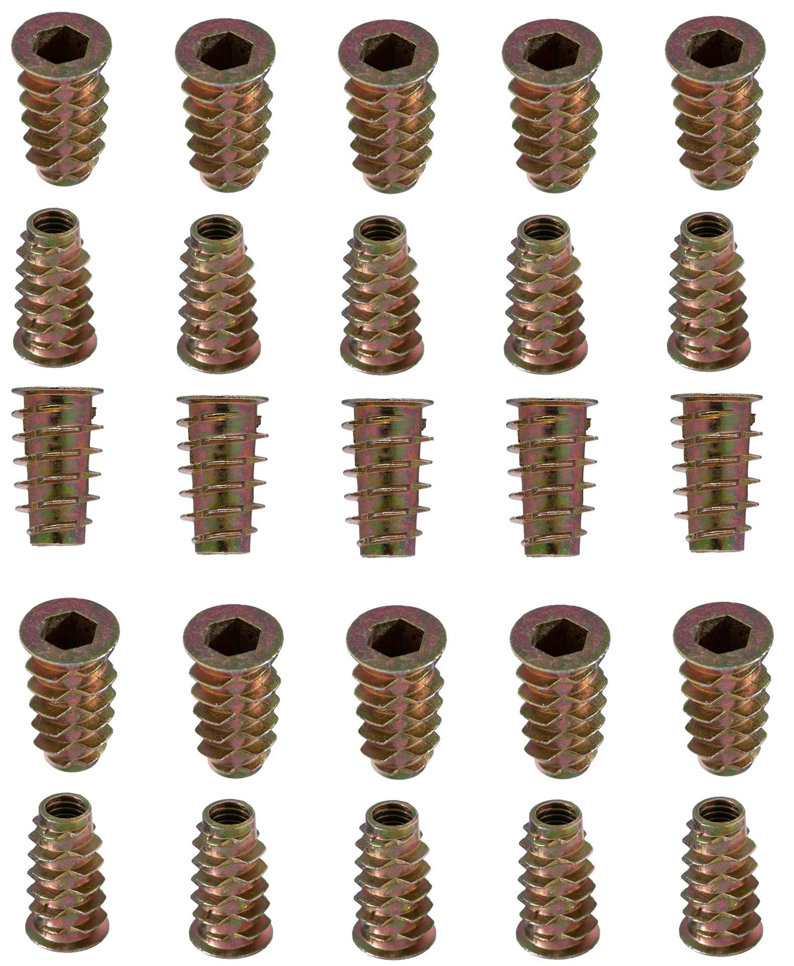 YoiYee M6 x 20mm Wood Insert Hex Socket Nuts - Threaded Flanged Hex Socket Nut Insert for Wood Furniture, DIY Projects - 25 Pack