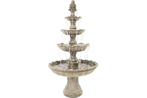 Sunnydaze Grand Courtyard 80-Inch 4-Tiered Outdoor Water Fountain - Electric Submersible Pump - Earth