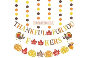 BLUEGOGO Pre-Strung Glitter Thankful for You Banner, Friendsgiving Decorations Banner Thanksgiving Party Decorations for Indoor Home Office Friendsgiving Fall Party Decorations
