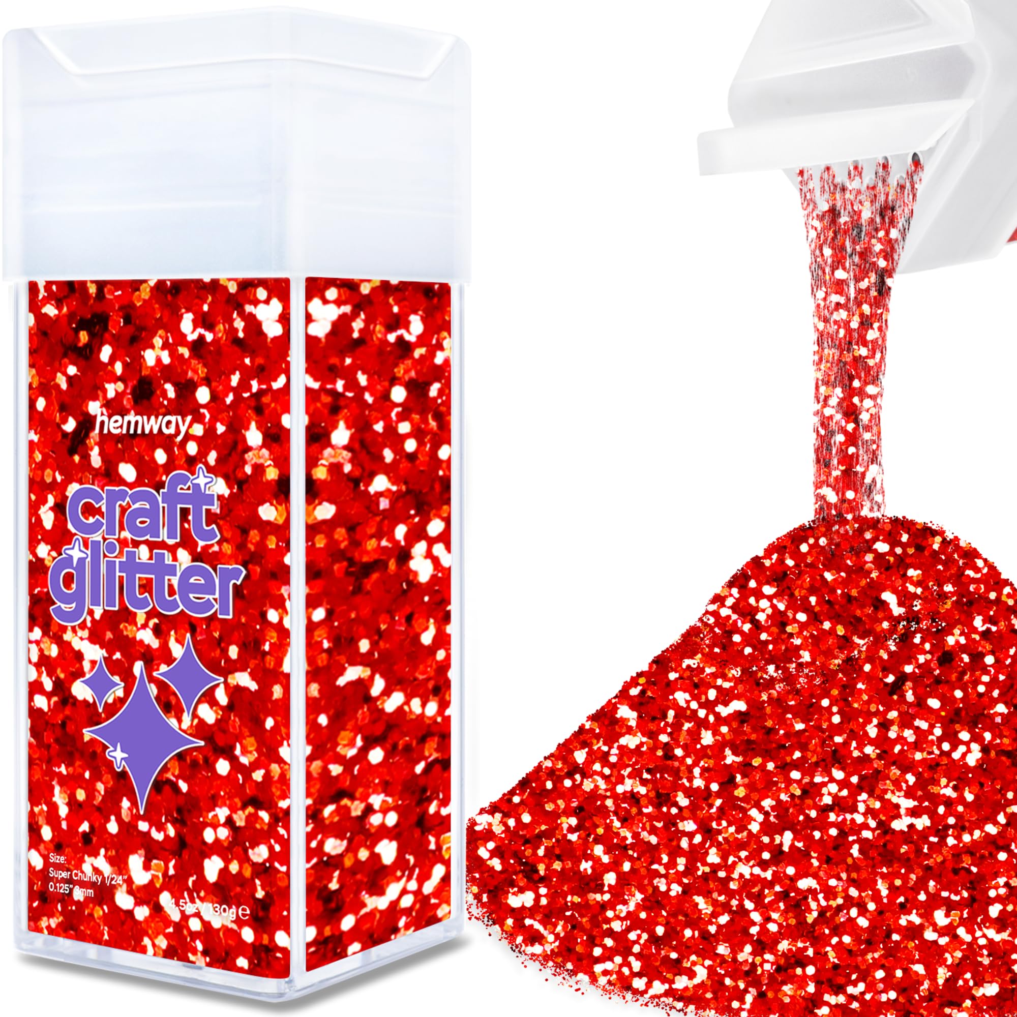 Hemway Glitter Shaker Red 110g Extra Chunky, Craft Glitter Shaker for Resin & Epoxy Crafts, Christmas Art Supplies, Nail, Body, Face, Eye, Festival, Crafting, Slime, Sparkle
