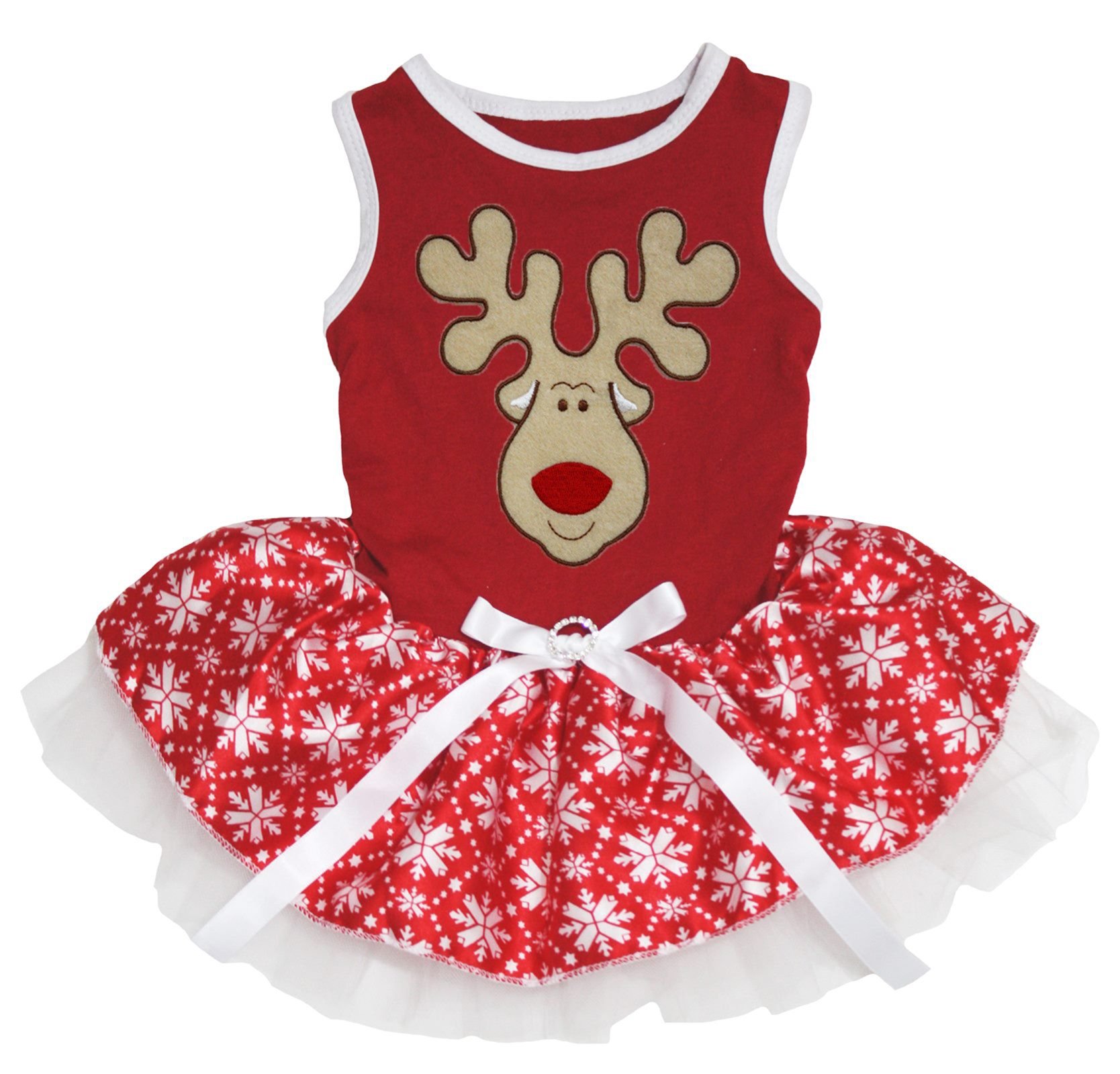 Petitebelle Reindeer Face Puppy Dog Dress (Red/Snowflakes, XXX-Large)