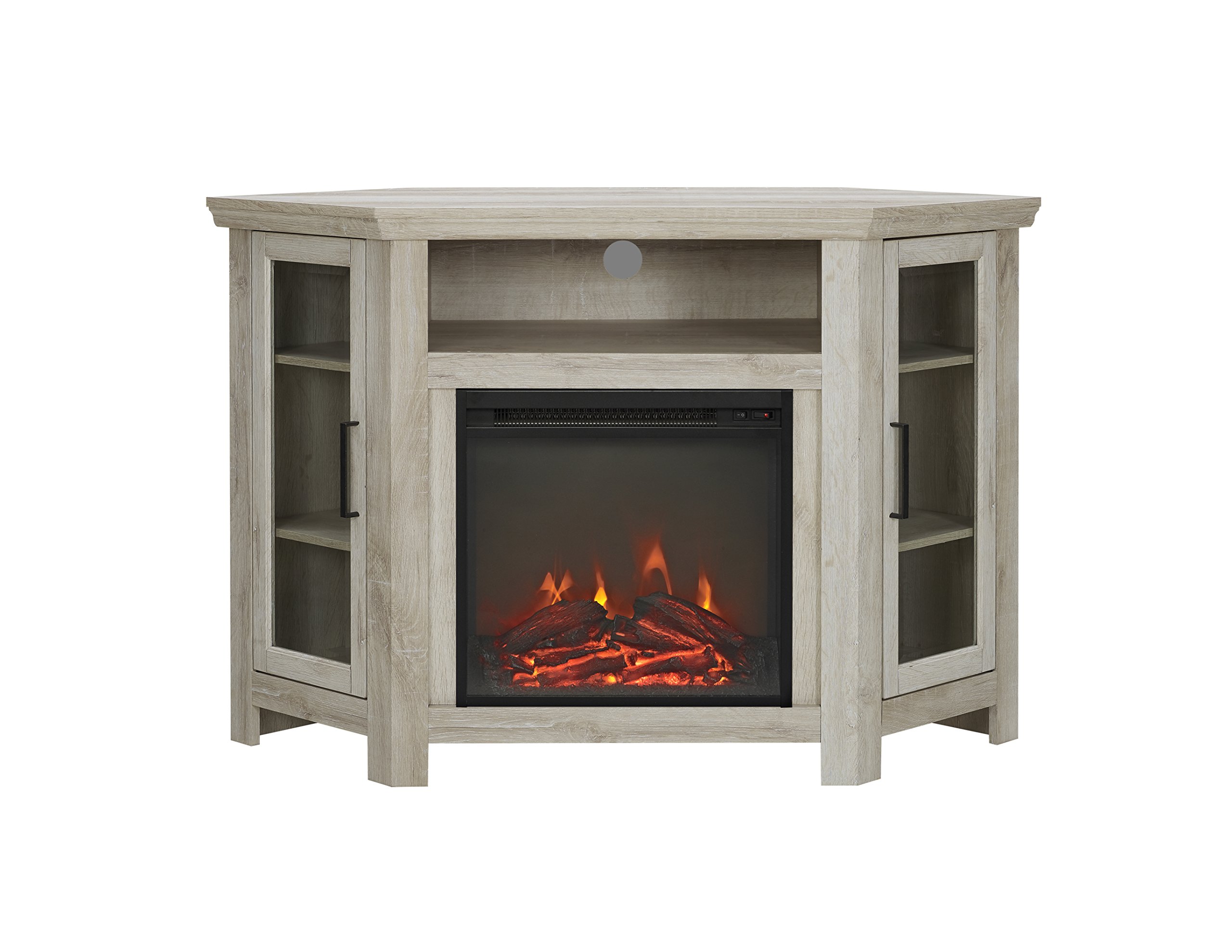 WE Furniture 48" Wood Corner Fireplace Media TV Stand Console - White Oak