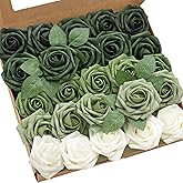 Ling's moment Artificial Flowers, 25Pcs 3" Roses in Emerald Green Shades, Realistic DIY Foam Floral Fill for Wedding Bouquets/Centerpieces, Outdoor Party Backdrops, Room/Table, Garden/Pot Decorations