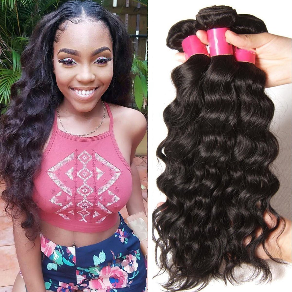 YIROO Brazilian Natural Wave Virgin Hair Weave 3 Bundles 9A 100% Unprocessed Human Hair Weft Extensions Natural Color 95-100g/pc (16 18 20")