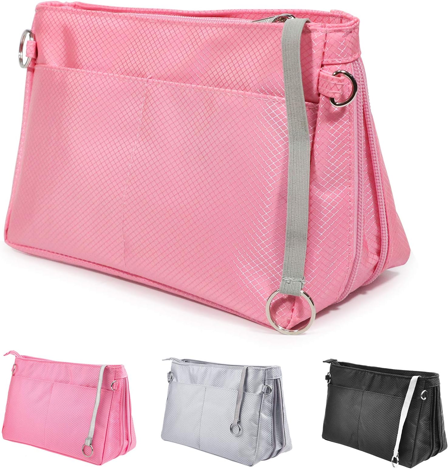 Joqixon Handbag Organiser Insert, Expandable Bag Organiser Insert Handbag, Tote Bag Organizer with Zip, Travel Cosmetic Pouch Purse Organizer Bag Liner Organiser Pink, Small